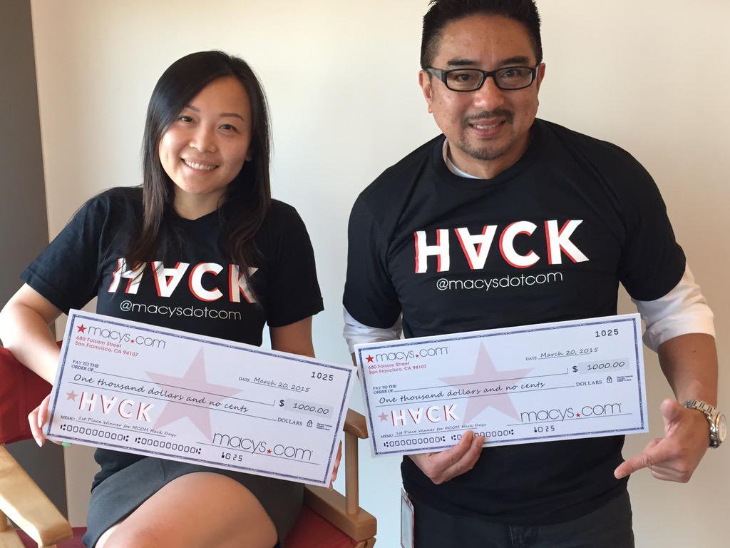 hackathon logo on $1000 checks to winners with hack logo tshirts