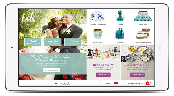 Client: Macys - Registry Campaign: i do. image of iPad with happy couple and home goods to start a life together