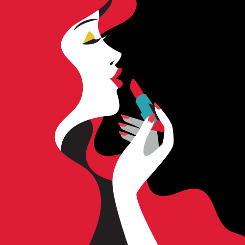 vector illustration of fashion woman with lipstick to her lips